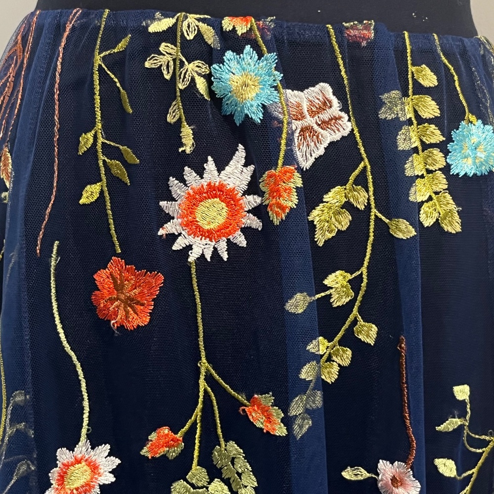 Stina Sayre Womens Size XL Navy Blue Black Embroidered Layered Tulle Sheer Skirt - Picture 4 of 8